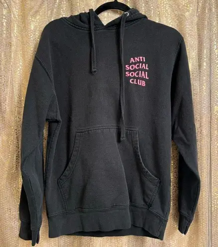 Unisex Anti Social Social Club Black Hot Pink Logo Pullover Hoodie Small
