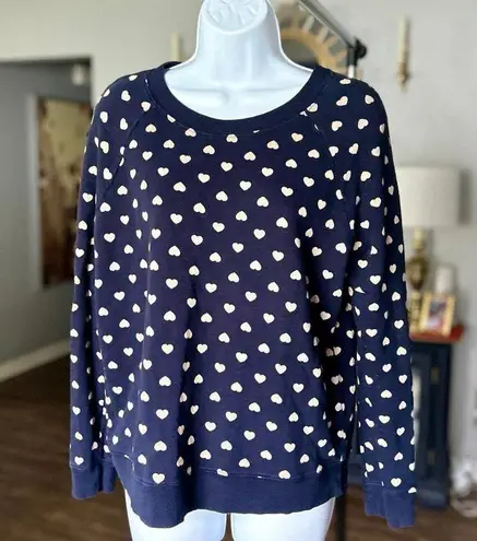 Cute Navy Heart Print Sweatshirt Blue Size M