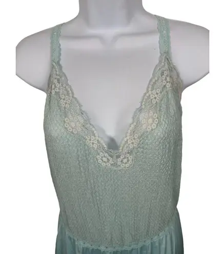 Vanity Fair Vintage Nightgown Medium Blue Plunge Lace Stretch Full Length Sexy