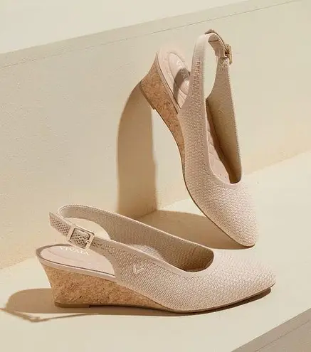 Vivaia Almond Toe Beige Slingback Wedge Tamia in Almond Crochet