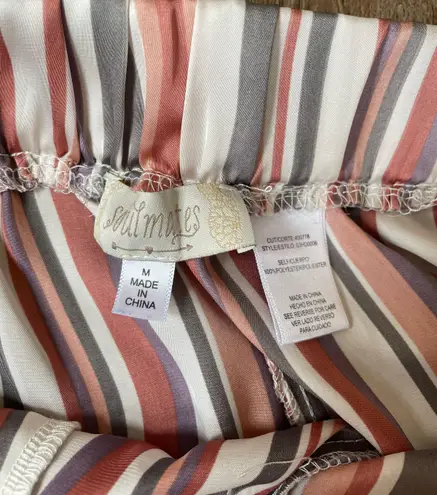 Soulmates satin striped pants elastic waist belted pink grey women’s size M