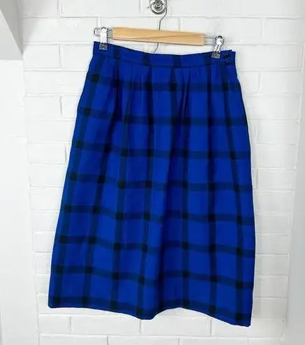Pendleton Vintage Blue Plaid 100% Virgin Wool Skirt Size 12