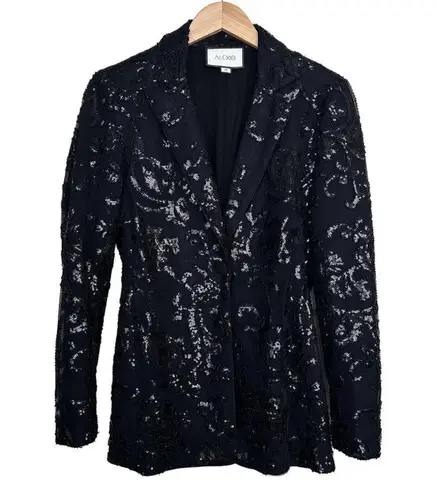 Alexis Firdas Black Sequin Embroidered Tulle Blazer Sz M