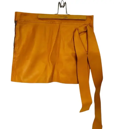 J.W. ANDERSON Women's Pumpkin Lambskin Mini Draped Leather Skirt US6 Medium Read Size 6