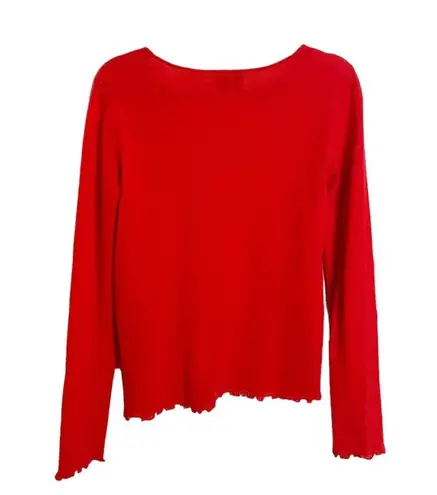 Belle France Sweater Long Sleeve 100% Cashmere Lettuce Hem Pullover Red Medium