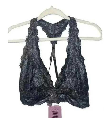 Savage X Fenty Shimmer Floral Lace Racerback Bralette, Large