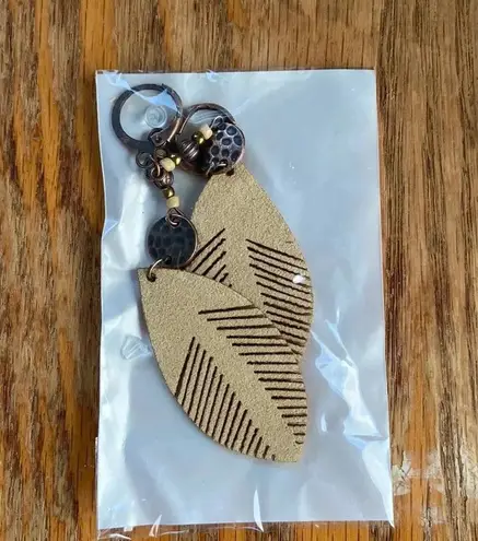 New leaf earrings neutral bronze soft leaf nature bead detail clasp back Tan