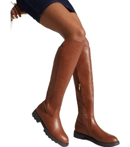 Shoedazzle  Demi Boots Riding Chunky Lug Sole Brown Knee High