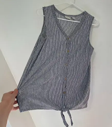 Rachel Zoe  Navy Blue White Striped Sleeveless Button Tie Knot 100% Linen Tank M