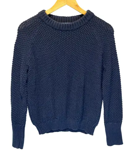 Alice Walk Classic Navy Textured Cotton Crewneck Sweater