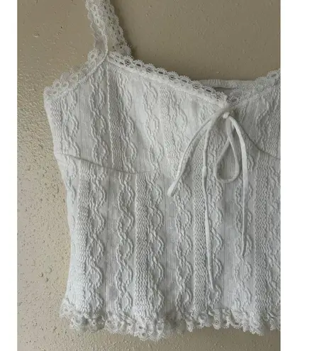 Edikted White Cropped Lacey Knit Tank Top Size Medium