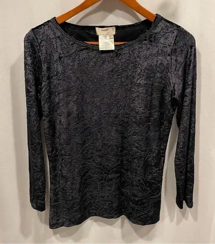 Fuzzi by Jean Paul Gaultier black crushed velvet burnout paisley top long sleeve Size L