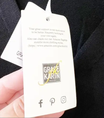 Grace Karin Black Cardigan Tunic Sweater With White Trim