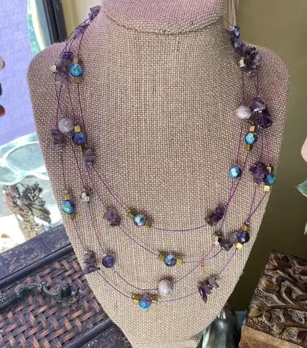 Amethyst Natural Multi Bead Wired Tiered Necklace
