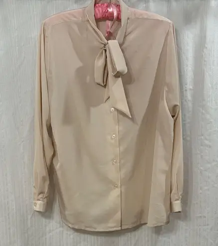 Vintage Blouse with Bow Tie Neck Pink Size L