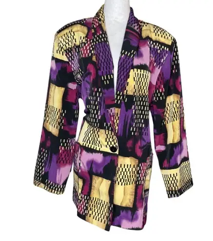 Vintage Kensington Square Abstract 80's Button Single Breasted Blazer Size XL Black