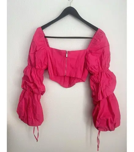 Majorelle Tawny Corset Coquette Milk Maid Puff Sleeve Crop Top Hot Pink Barbie S
