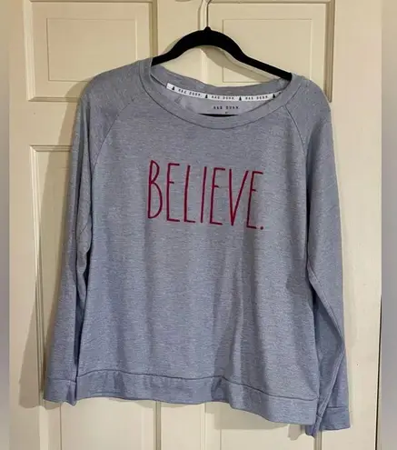 Rae Dunn Women’s Gray  Believe Sweat Shirt Size XL Lightweight Christmas Holidays