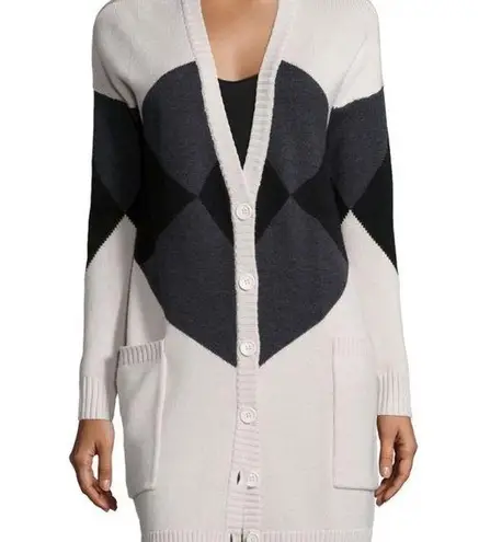 Haute Hippie Merino Wool ARGYLE CARDIGAN SWEATER Long Line Sz L