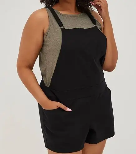 Torrid , New, Black Shortall Stretch Linen Blend 3.5" Short Overalls 1X 14-16