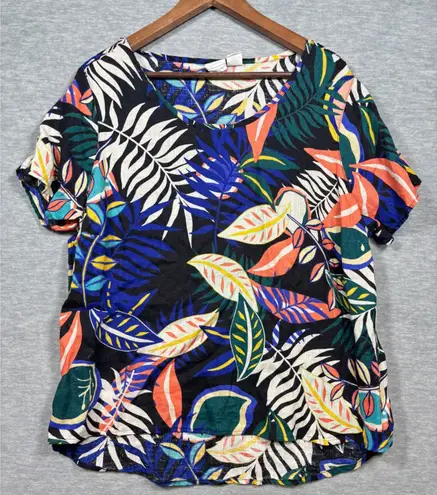 C&C California Size 1X Shirt Tropical Leaf Print 100% Linen Blouse Top Plus - Image 1