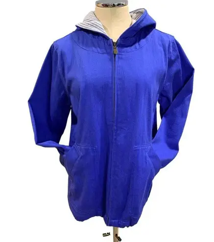 Denim & Co Medium  Women's Blue Canvas Hooded Full Zip Jacket