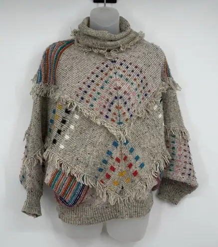 VTG Max Bradley S Sweater Jumper Wool Blend Boho Festival Fringe Art Colorful