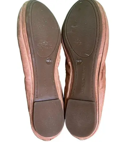 Lucky Brand  Eikia Ballet Shoes Womens 7.5 Brown Leather Back Zipper Flat Slip On