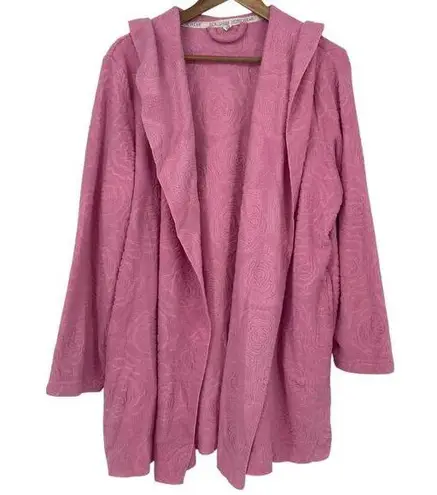 BERKSHIRE HOMEWEAR Embossed Spa Knit Cascading Cardigan Topper Pink Size Medium