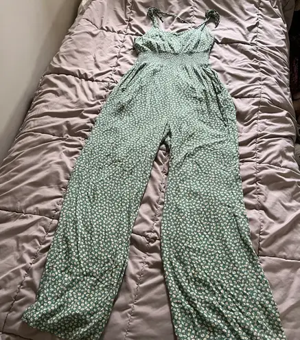 American Eagle Green Floral Jumpsuit