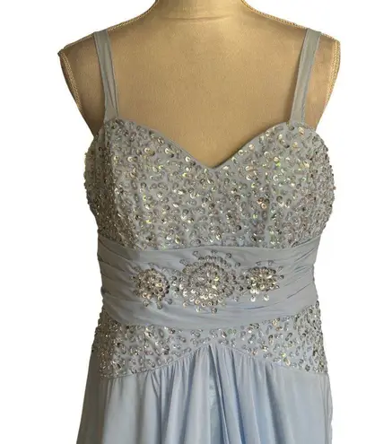 JJ's House 2Pc Formal Gown Open Jacket Beaded Bust Padded Bra Boning Train READ Blue Size L