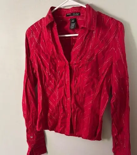 BCIH (Best Chick in Heels) Red Fitted Long Sleeve Button Down Shirt Size Medium