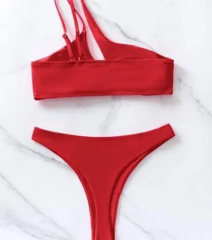 Red Asymmetrical Bikini with Cut