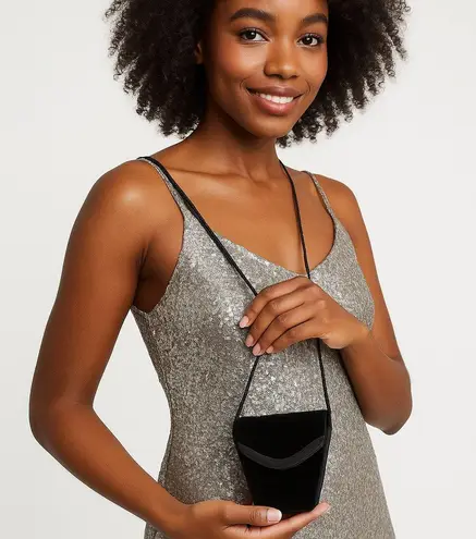 Valerie Stevens Vintage Black Velvet Evening Bag with Cord Strap