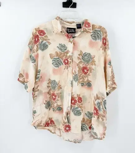 lemon grass Vintage Pink Short Sleeve Casual Button-Up Shirt Floral Size 3X
