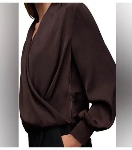 ALL SAINTS Abi Long Sleeve Draped Wrap Over Top (new Size 6