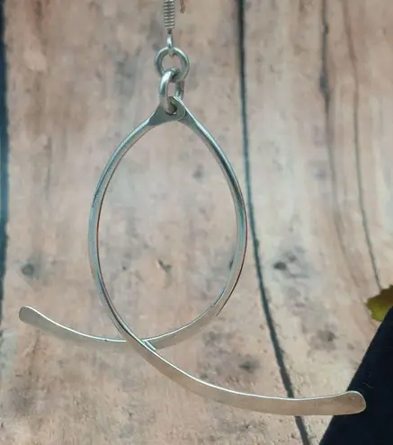 Art Deco Abstract Cross Bar STERLING 925 Statement Dangle Earrings Silver