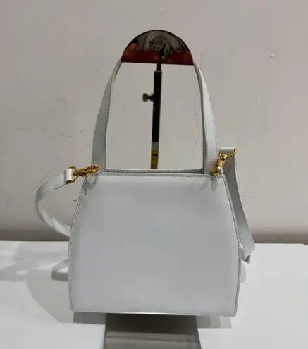CELINE Vintage Gancini Leather Bag White Gold Size Medium With Shoulder Strap