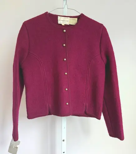 The Eagle's Eye Vintage Womens Boiled Wool Cardigan Sweater Burgundy Size 8 NWT Purple