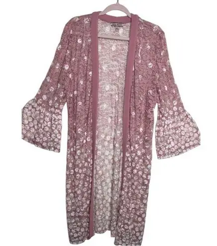 Maya Brooke Dusty Pink Lace Kimono Duster Bell Sleeves Open Front Size 16