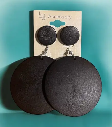 Earrings Black Wooden Circle Dangle Geometric Modern Elegant Design