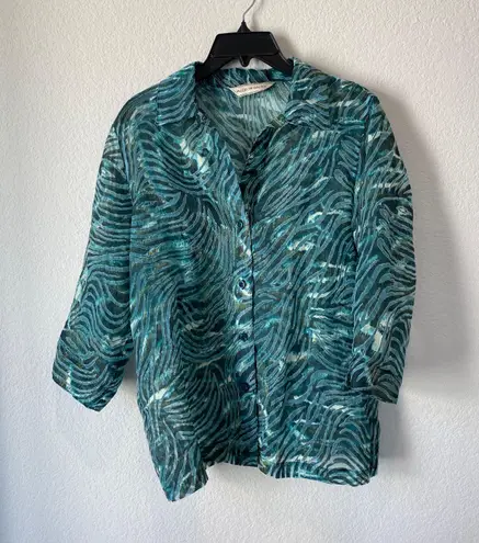 Allison Daley Art To Wear Colorful Semi Sheer Blouse Size XL