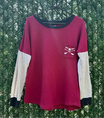 Harry Potter Quidditch Long Sleeve Pullover Top in Burgundy/Gray