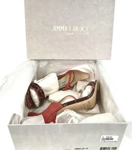 Jimmy Choo Moxy Coral Pink Elaphe Raffia Heel Ankle Strap Sandals Size EU 40