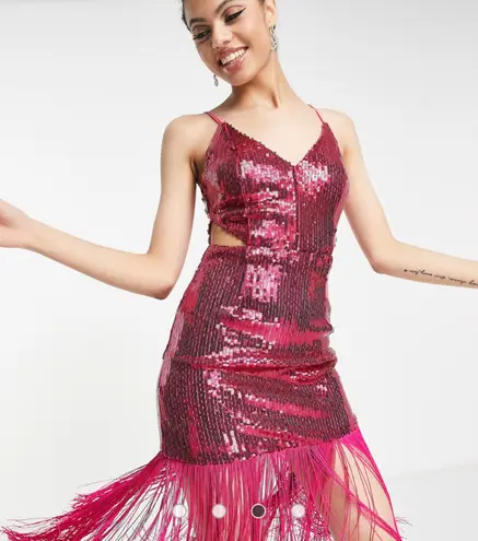NWT Sequin Pink Fringe Cut