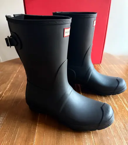 Hunter  Women’s Original Short Back Adjustable Rain Boots Black Sz 10 New in Box