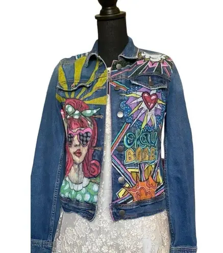 Custom Painted Blue Jean Jacket Original Pop Art style size extra small