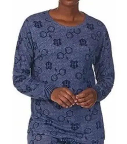  Harry Potter Navy Blue Graphic Crewneck Sweatshirt Pajama TOP ONLY