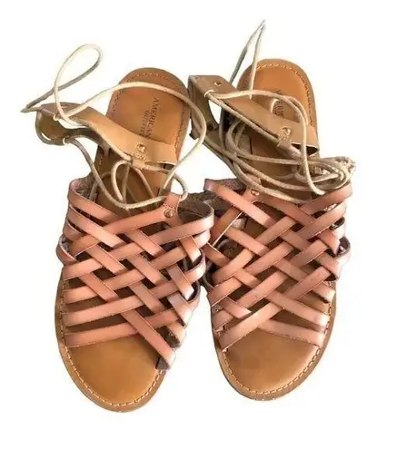 American Eagle Leather Lace Up Flat Sandal Sz. 9 Brown Festival Strappy Boho