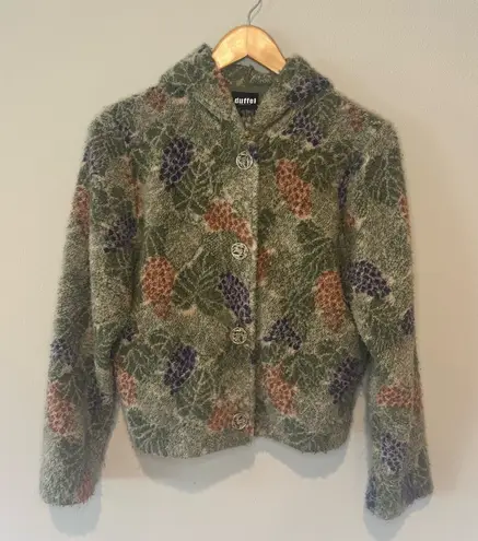 DUFFEL Made in America Long Sleeve Hooded Buttonā Up Grape Print Sweater Small Purple - Image 1